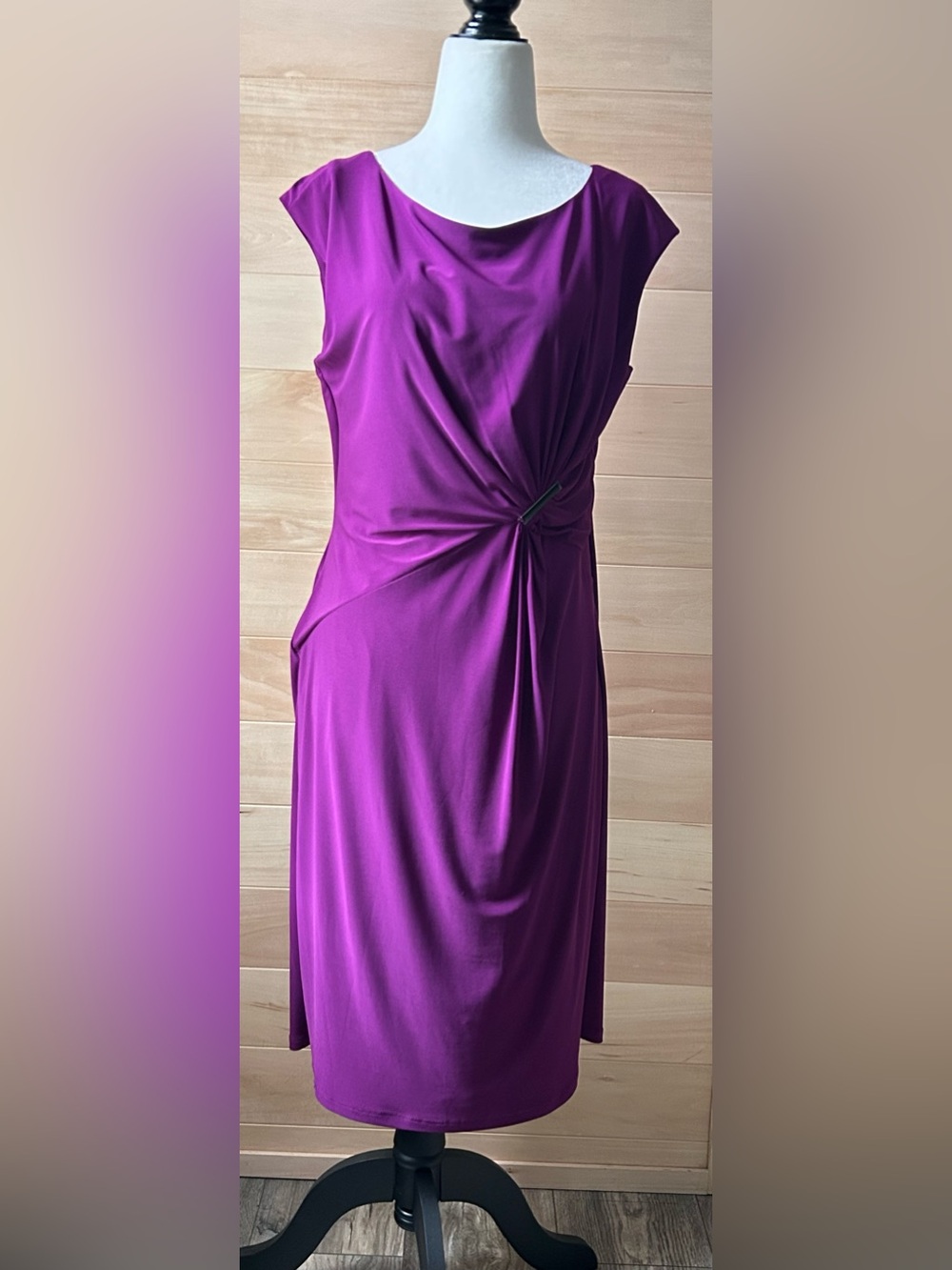 Chaps Sleeveless Twist-Front Magenta Midi Dress Size Large lined purple office